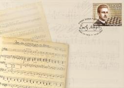 Stamp dedicated to the 150th anniversary of Emilis Melngailis