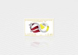 Latvijas Pasts releases a joint issue of a Latvian and Vatican stamp to mark the centenary of the Concordat between the two countries 