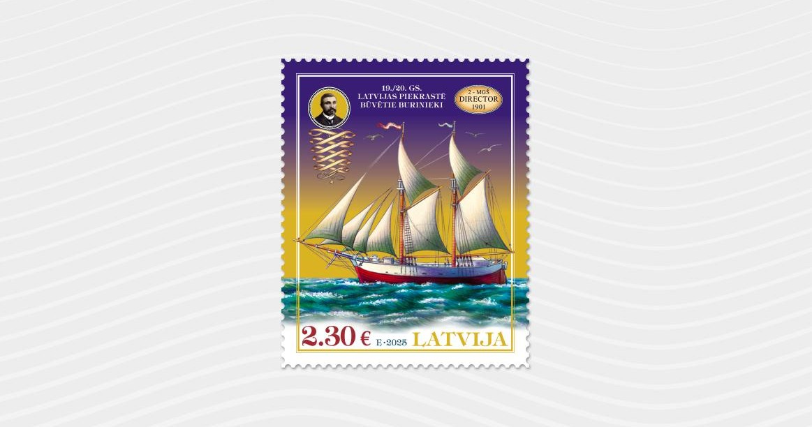 Pastmarka buriniekam_publicitates foto Latvijas Pasts dedicates a stamp to the largest sailing ship built in Pāvilosta