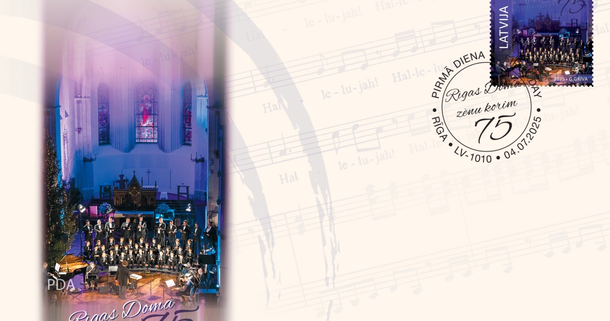 Īpašā aploksne Ar pastmarku atzīmē Rīgas Doma zēnu kora devumu 75 gadu laikā