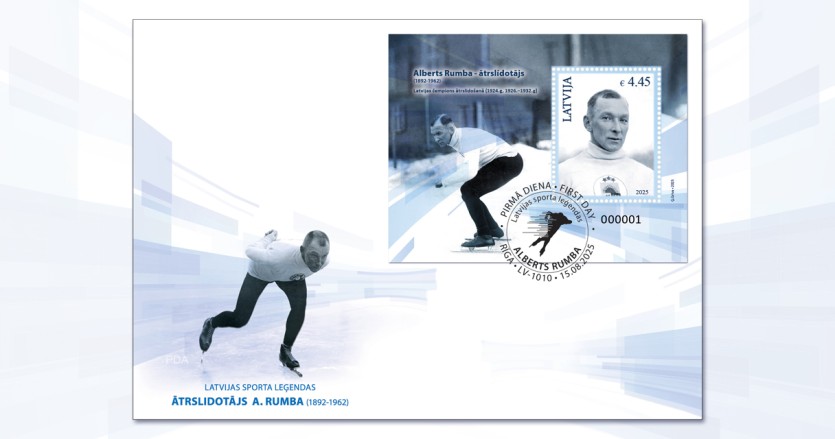 PDA ARumba WEB copy Latvijas Pasts Releases Stamp Block Honouring a Speed Skating Legend