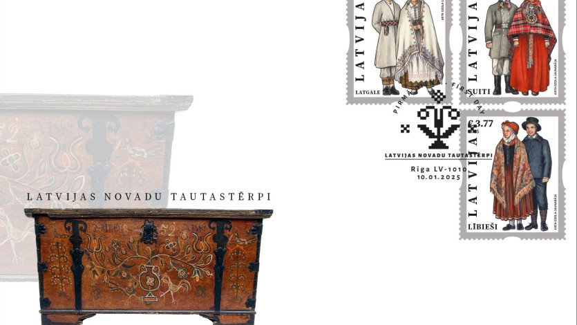 LP gadu sak, godinot novadu tautasterpu unikalitati pastmarkas "Latvijas Pasts" gadu sāk, pastmarkās izceļot novadu tautastērpu unikalitāti