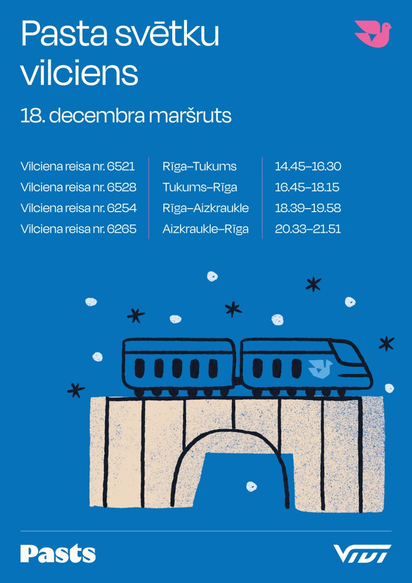 Pasta Ziemassvētku vilciens Ziemassvētku vecītis ar palīgu Latvijā izmantos vilcienu