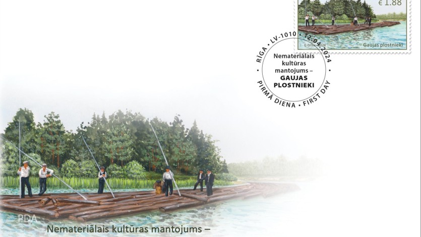 GaujasPlostnieki2024_aploksne Latvijas Pasts releases a stamp dedicated to the Gauja rafters