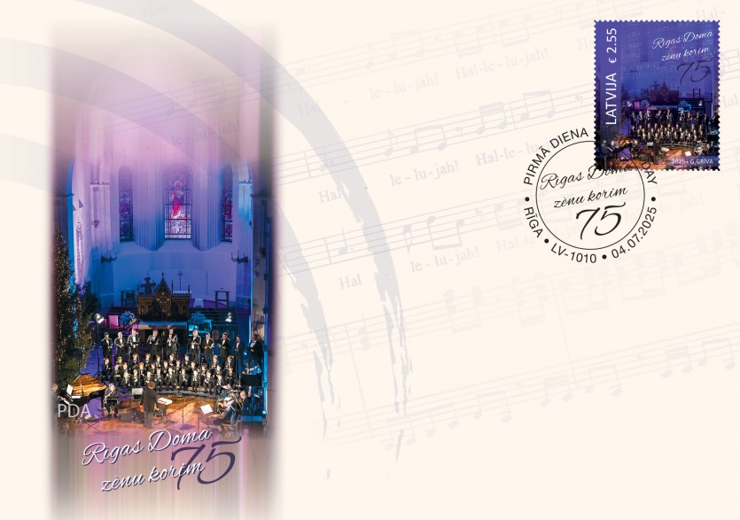 Īpašā aploksne Ar pastmarku atzīmē Rīgas Doma zēnu kora devumu 75 gadu laikā