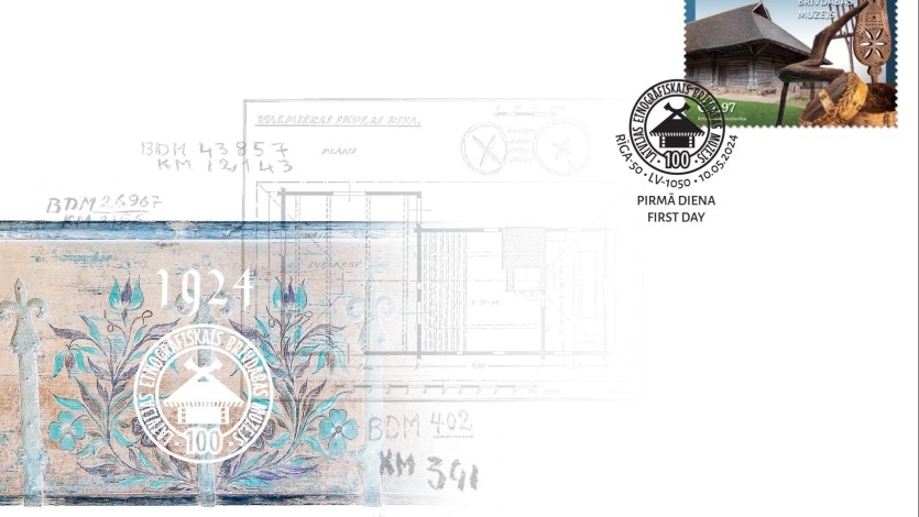 Apl_BrivdabasMuzejs_2024Paraugiem A stamp dedicated to the 100th anniversary of the Open-Air Museum