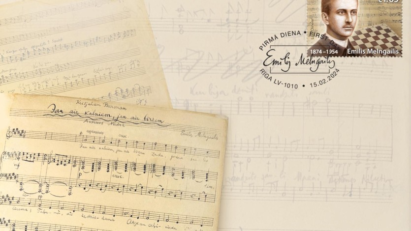 Aploksne_Melngailis_2024 Emiļa Melngaiļa 150 gadu jubilejai veltīta pastmarka