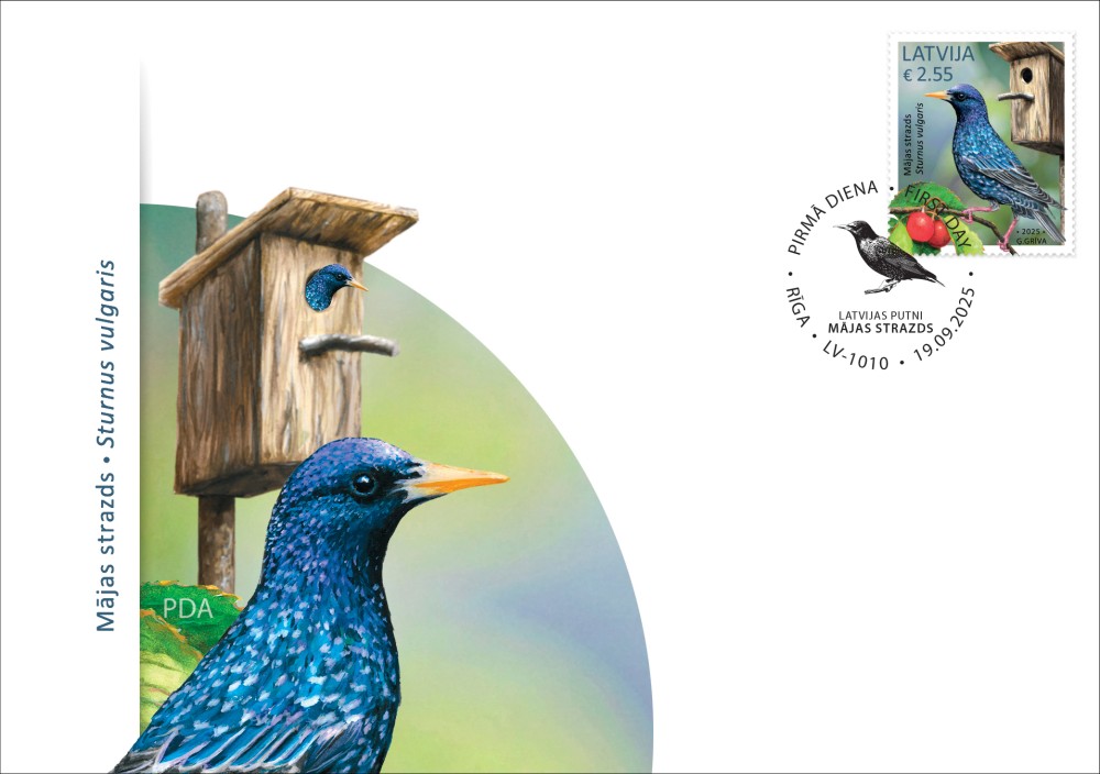 Aploksne_Majas strazds pastmarkas dizains ar mājas strazdu